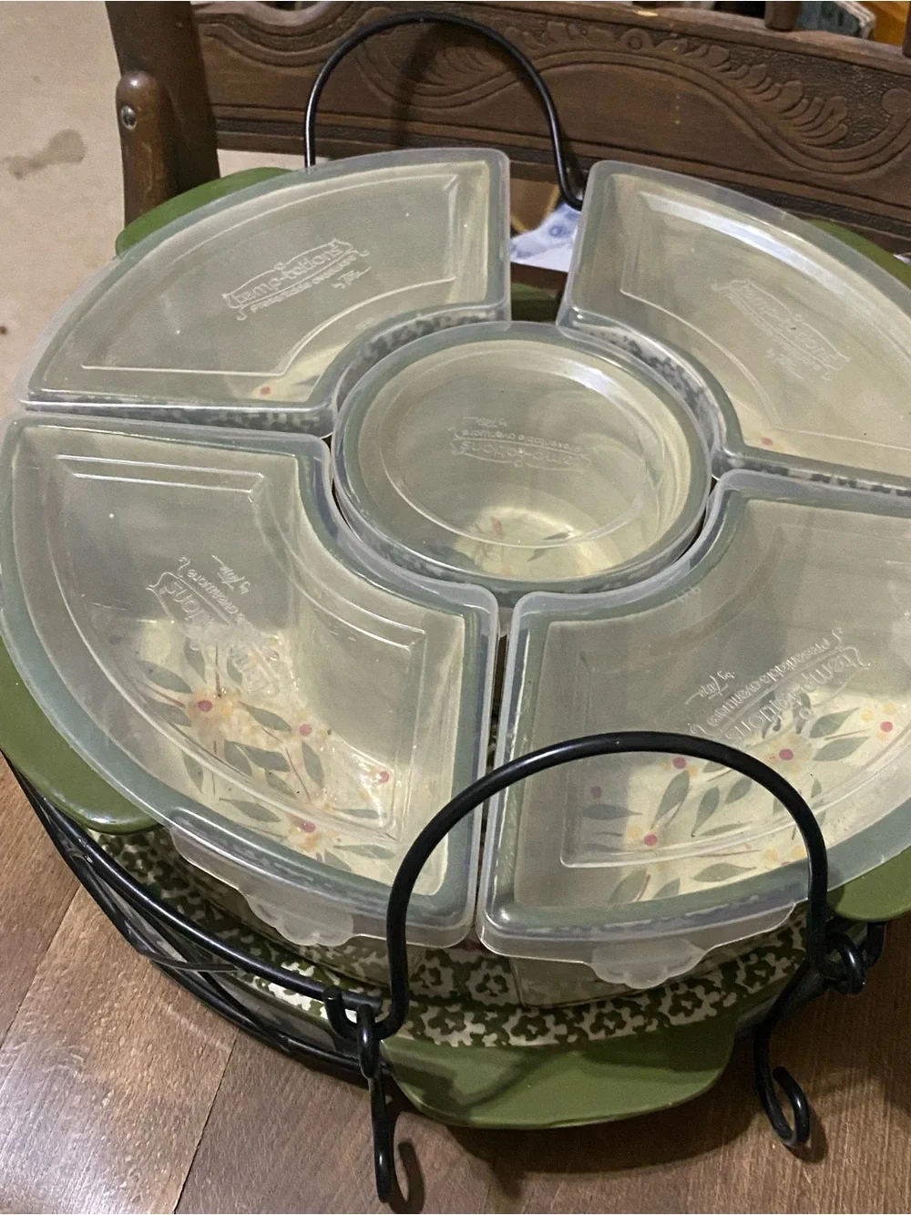 14 Pc TEMP-TATIONS Old World Green By Tara Serving Set Dream! With Lids & Basket
